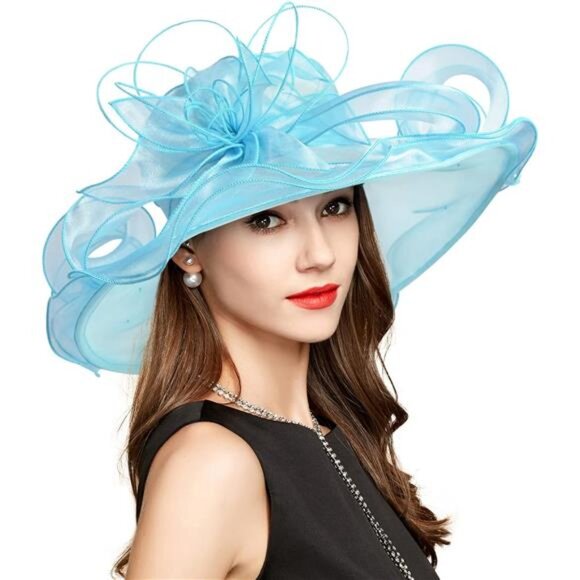 Derby Hats for Women, Classy Organza Sun Hat, Blue main image 5